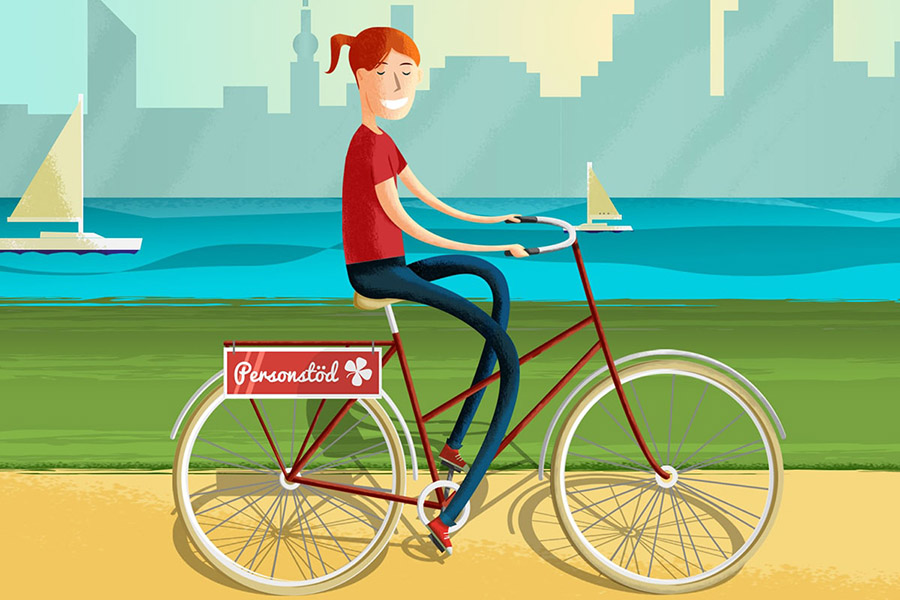 Tecknad bild på en tjej som cyklar